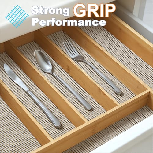 Songrey Non-Adhesive Drawer and Shelf Liner, Non Slip Cabinet Liners, Protect Kitchen Cupboard, Bathroom Drawers, Breathable, Thick Strong Grip mat (12IN x 20FT, Light Gray) - Image 3