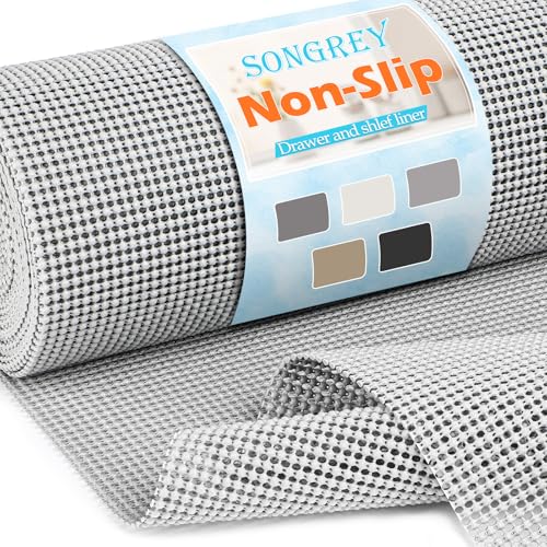 Songrey Non-Adhesive Drawer and Shelf Liner, Non Slip Cabinet Liners, Protect Kitchen Cupboard, Bathroom Drawers, Breathable, Thick Strong Grip mat (12IN x 20FT, Light Gray) - Image 1