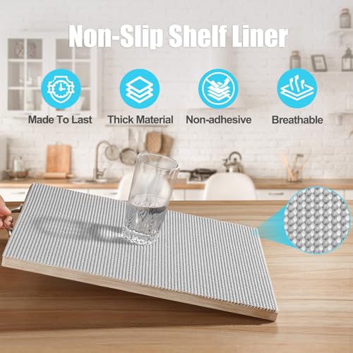 Songrey Non-Adhesive Drawer and Shelf Liner, Non Slip Cabinet Liners, Protect Kitchen Cupboard, Bathroom Drawers, Breathable, Thick Strong Grip mat (12IN x 20FT, Light Gray) - Image 2