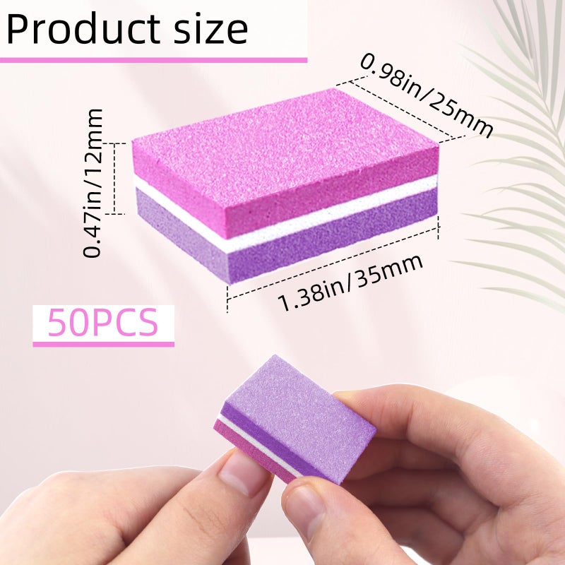 TKYZMS 50 Pcs Sponge Nail Buffers,100/180 Grit Mini Nail Files,Mini Buffer Block Nail File for Acrylic & Natural Nails,Double-Sided Buffing Blocks for Manicure & Pedicure,Salon & Home Use(Pink-Purple) - Image 3