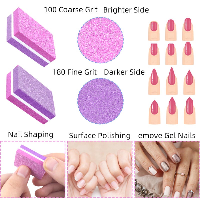 TKYZMS 50 Pcs Sponge Nail Buffers,100/180 Grit Mini Nail Files,Mini Buffer Block Nail File for Acrylic & Natural Nails,Double-Sided Buffing Blocks for Manicure & Pedicure,Salon & Home Use(Pink-Purple) - Image 4