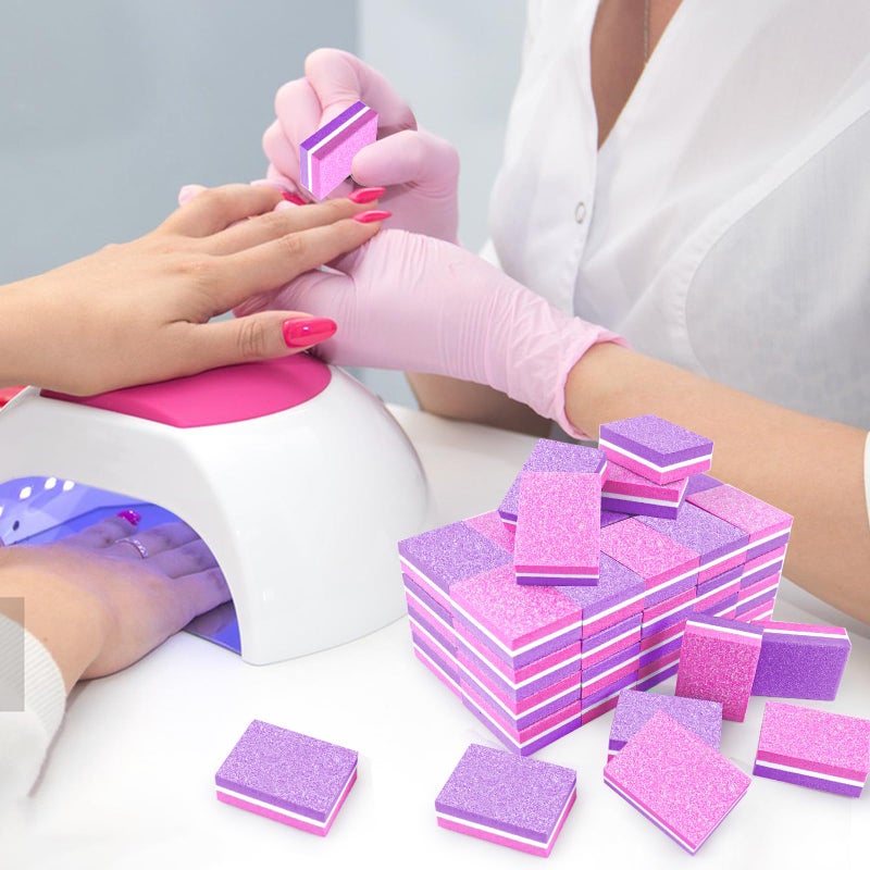 TKYZMS 50 Pcs Sponge Nail Buffers,100/180 Grit Mini Nail Files,Mini Buffer Block Nail File for Acrylic & Natural Nails,Double-Sided Buffing Blocks for Manicure & Pedicure,Salon & Home Use(Pink-Purple) - Image 2