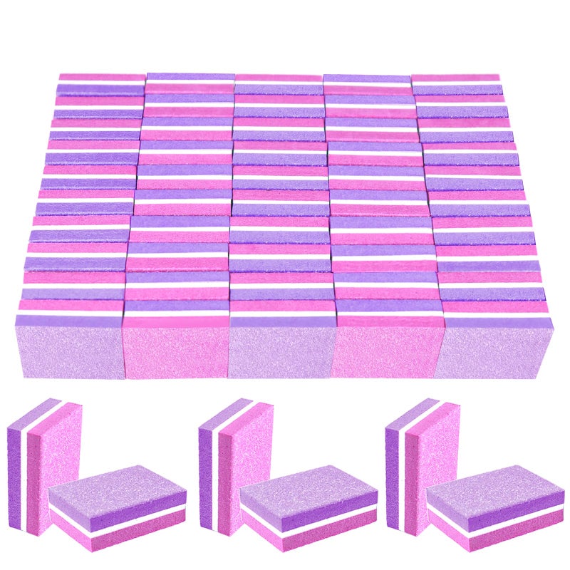 TKYZMS 50 Pcs Sponge Nail Buffers,100/180 Grit Mini Nail Files,Mini Buffer Block Nail File for Acrylic & Natural Nails,Double-Sided Buffing Blocks for Manicure & Pedicure,Salon & Home Use(Pink-Purple) - Image 1