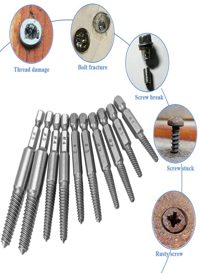 Wolfride 10Pcs Broken Screw Extractor Set, Stripped Screw Remover Drill Bit Kit I 1/4 Inch Hex Shank Easy Out Damaged Bolt Removal Tool - Image 3