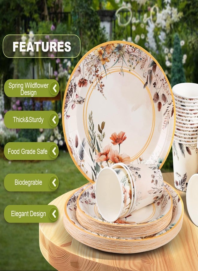 Boosolo Spring Wildflower Party Decorations,Wildflower Birthday Decorations,Floral Paper Plates and Napkins Sets- Plates,Cups,Napkins,Cutlery for Baby Shower Birthday Bridal Shower Decorations,Serves 24 - Image 3