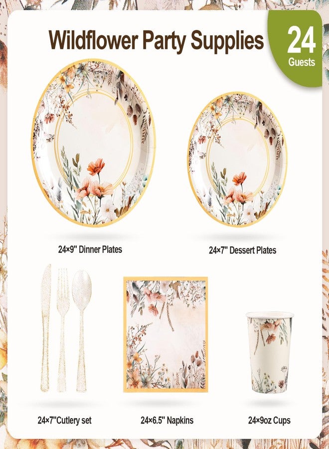 Boosolo Spring Wildflower Party Decorations,Wildflower Birthday Decorations,Floral Paper Plates and Napkins Sets- Plates,Cups,Napkins,Cutlery for Baby Shower Birthday Bridal Shower Decorations,Serves 24 - Image 4