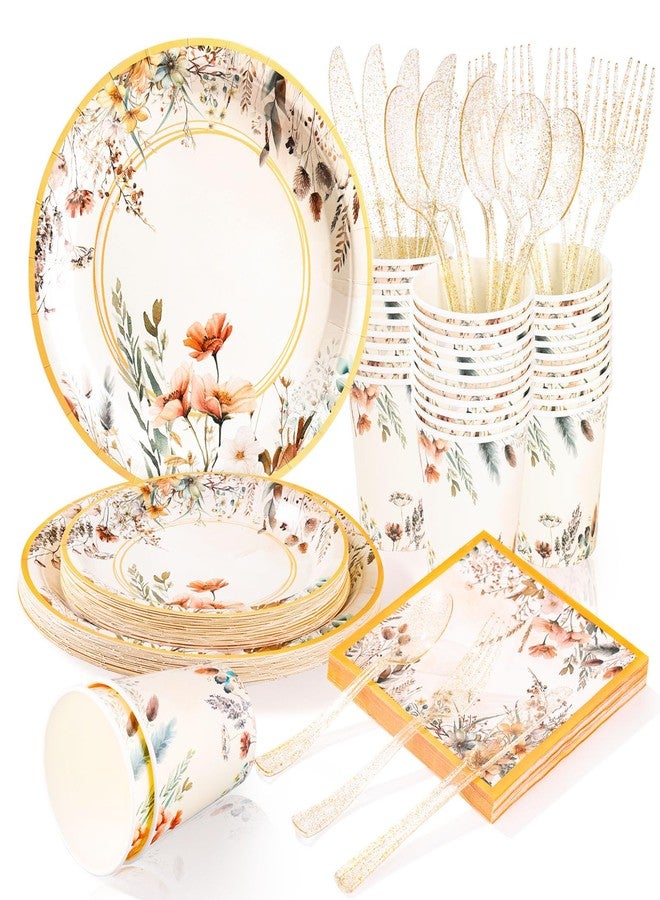 Boosolo Spring Wildflower Party Decorations,Wildflower Birthday Decorations,Floral Paper Plates and Napkins Sets- Plates,Cups,Napkins,Cutlery for Baby Shower Birthday Bridal Shower Decorations,Serves 24 - Image 1