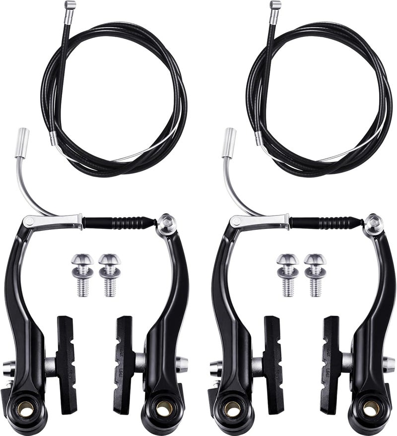 Riakrum Riakrum 2 Sets Bike Brakes Include 2 Pairs Vtype Brakes with 2 Pieces Braking Cables and 4 Pieces Cable End Caps for Mountain Bikes - Image 1