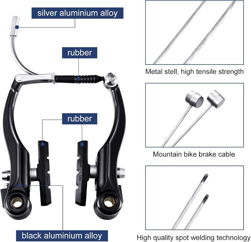 Riakrum Riakrum 2 Sets Bike Brakes Include 2 Pairs Vtype Brakes with 2 Pieces Braking Cables and 4 Pieces Cable End Caps for Mountain Bikes - Image 4