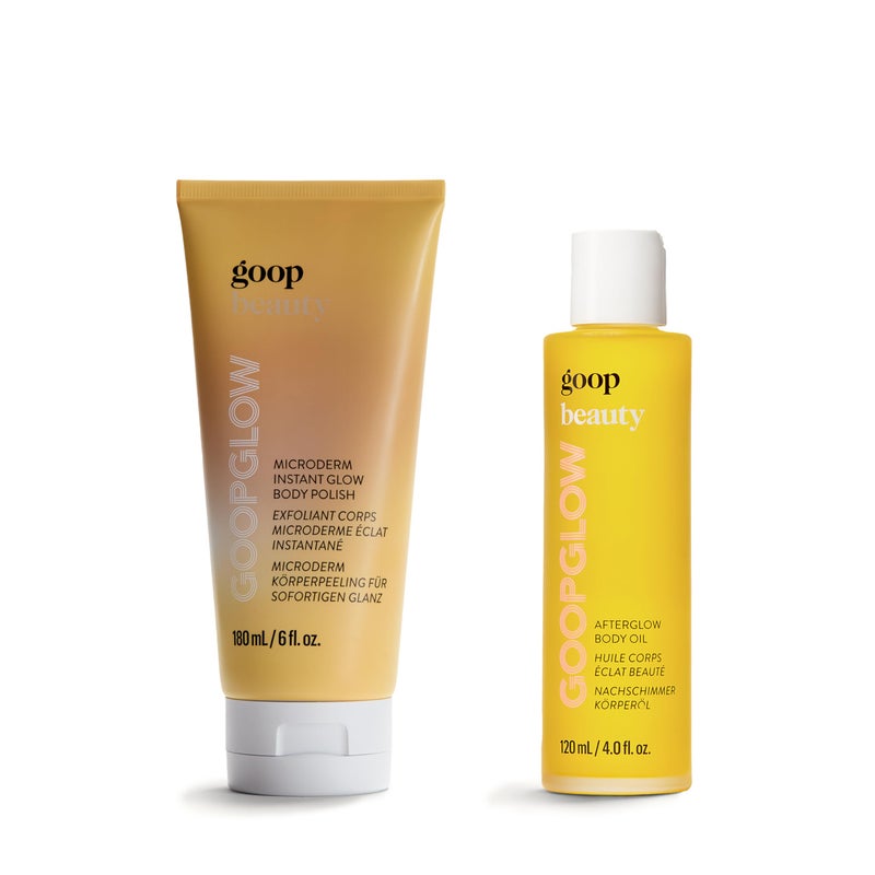 goop Beauty Microderm Body Scrub & Body Oil Bundle | 4 fl oz Exfoliating Body Wash to Cleanse & Moisturize Skin | 6 fl oz Fast-Absorbing Moisturizer for Dry Skin | Silicone & Paraben Free - Image 1