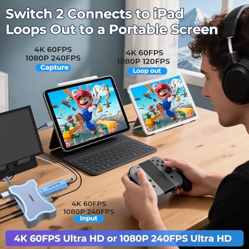 Guermok 4K HDMI Capture Card with Touch LED, Dual HDMI in/Loop-Out, USB 3.0, 4K@60Hz/ 2K@144Hz Video Capture, Mic/Line in, 4K60 Passthrough, Efficient Cooling, Streaming and Gaming for Switch2/1 - Image 5