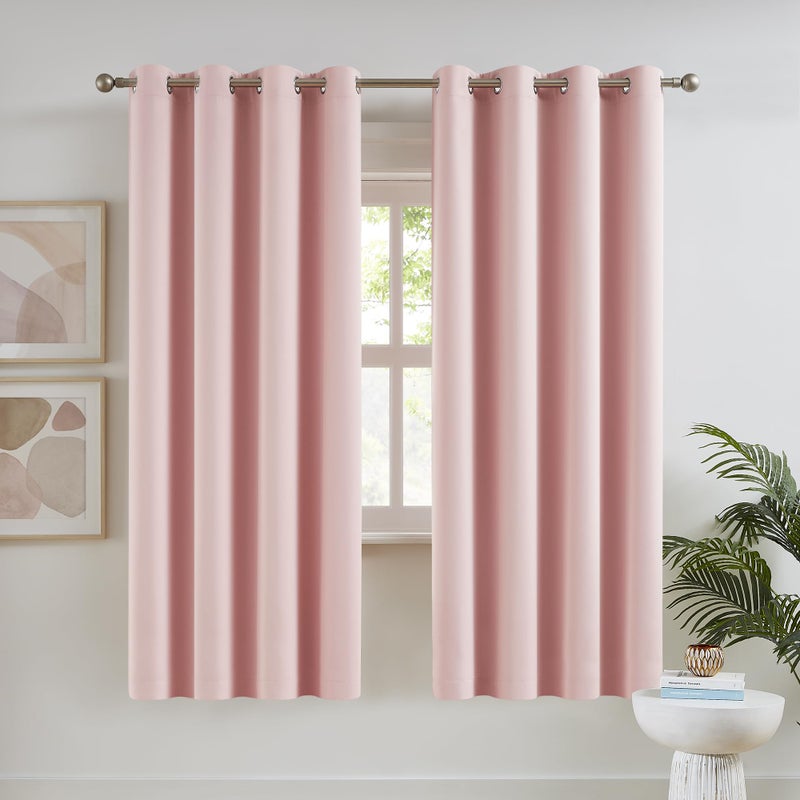 DUALIFE Baby Pink Blackout Curtains 63 Inch Length for Girls Room Heat Blocking Grommet Thermal Insulated Darkening Black Out Curtain for Nursery 52x63 Inches Long