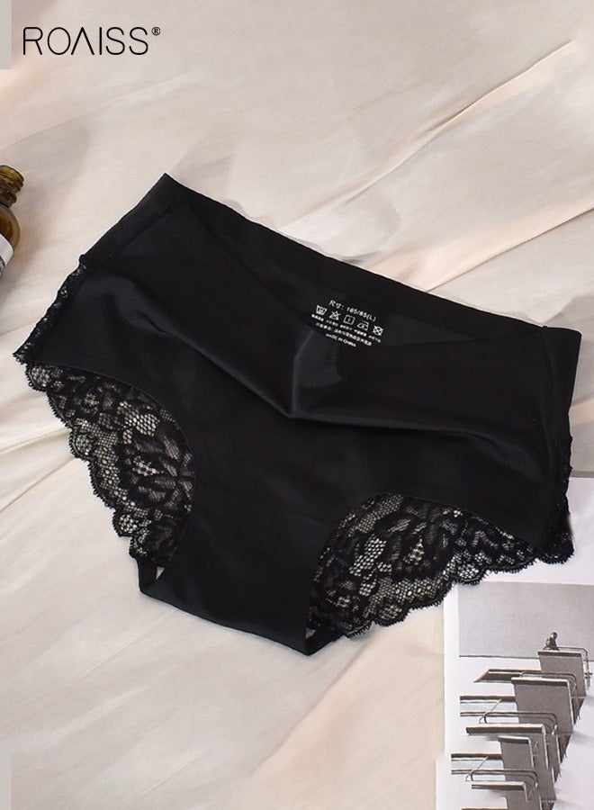 roaiss Women's 2-Piece Ice Silk Underwear Set Mid-Rise Seamless Design with Delicate Lace Cotton Crotch, Ultra Comfortable and Breathable Fabric, Perfect for Plus Size Women, Provides All-Day Comfort and Invisible Wear Under Clothing - Image 3