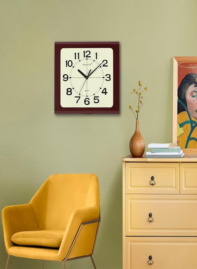 WOOD CRAFT وود كرافت WS-57: ساعة حائط خشبية تناظرية تقليدية - 32 سم × 27 سم × 4 سم، مستطيلة الشكل، إطار بني داكن - مينا عاجي - Image 2