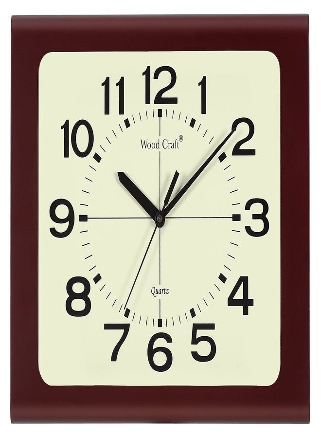 WOOD CRAFT وود كرافت WS-57: ساعة حائط خشبية تناظرية تقليدية - 32 سم × 27 سم × 4 سم، مستطيلة الشكل، إطار بني داكن - مينا عاجي - Image 1