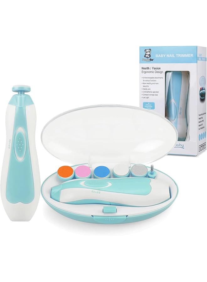 PandaEar Baby Nail Trimmer Newborn Electric Nail File Baby Nail Clippers Kit With Extra 6 Replacement Pads Lime And Ongle Electric Bebe (Blue) - Image 1