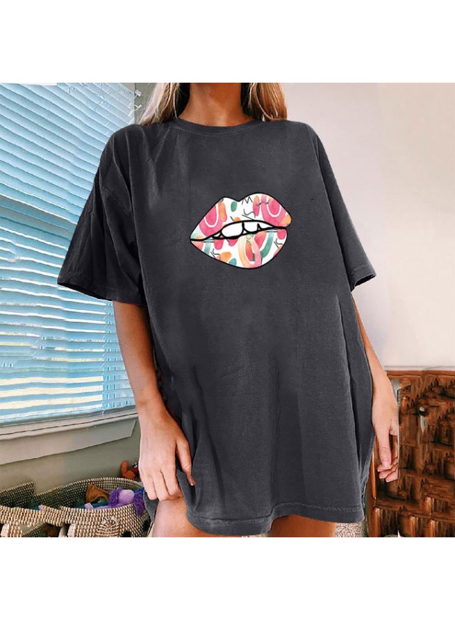 Spring And Summer New Print Round Neck Casual Short Sleeve Loose Fit Large Size - Image 1