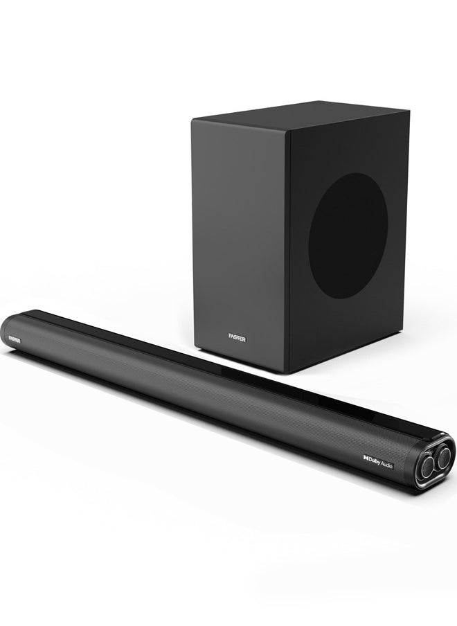 فاستر مكبرات صوت المسرح المنزلي T2000 2.1 CH - مضخم صوت لاسلكي 160 واط مخرج صوت قوي - Dolby Audio Digital Plus، صوت عميق ومثير، رقمي مدمج - يدعم بلوتوث 5.0، HDMI، AUX، USB وجهاز التحكم عن بعد، TV ARC، PC، OPT 