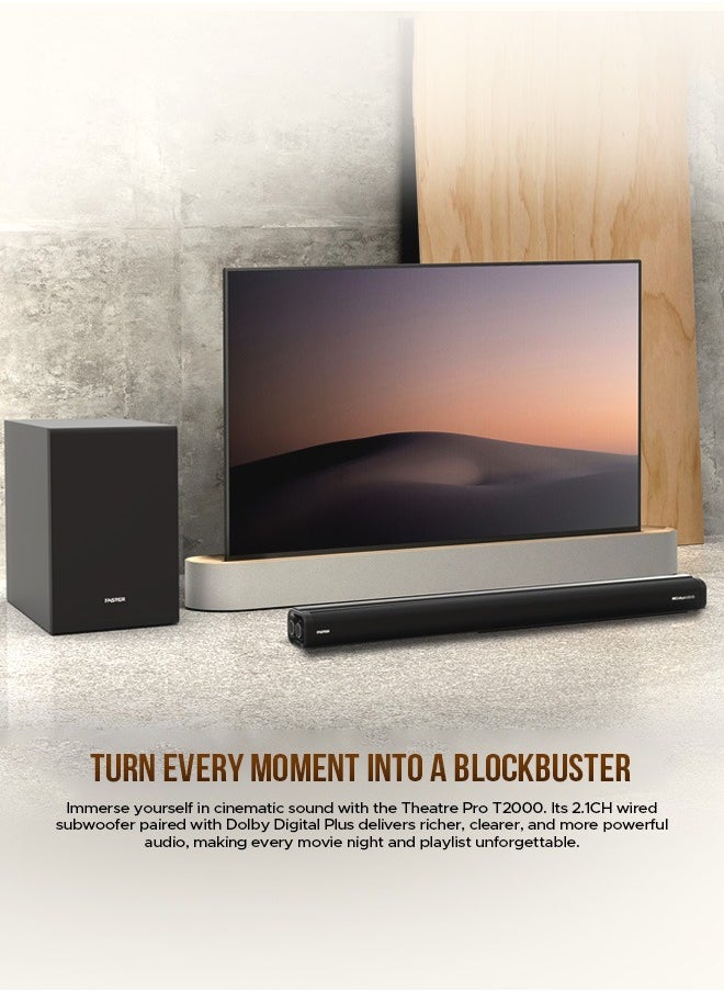 Faster - T2000 2.1 CH Home Theater Soundbar Speakers - Wireless Subwoofer 160W Powerful Audio Output - Dolby Audio Digital Plus, Deep and Thrilling Bass, Digital Embedded - Supporting Bluetooth 5.0, HDMI, AUX, USB & Remote, TV ARC, PC, OPT - Image 1