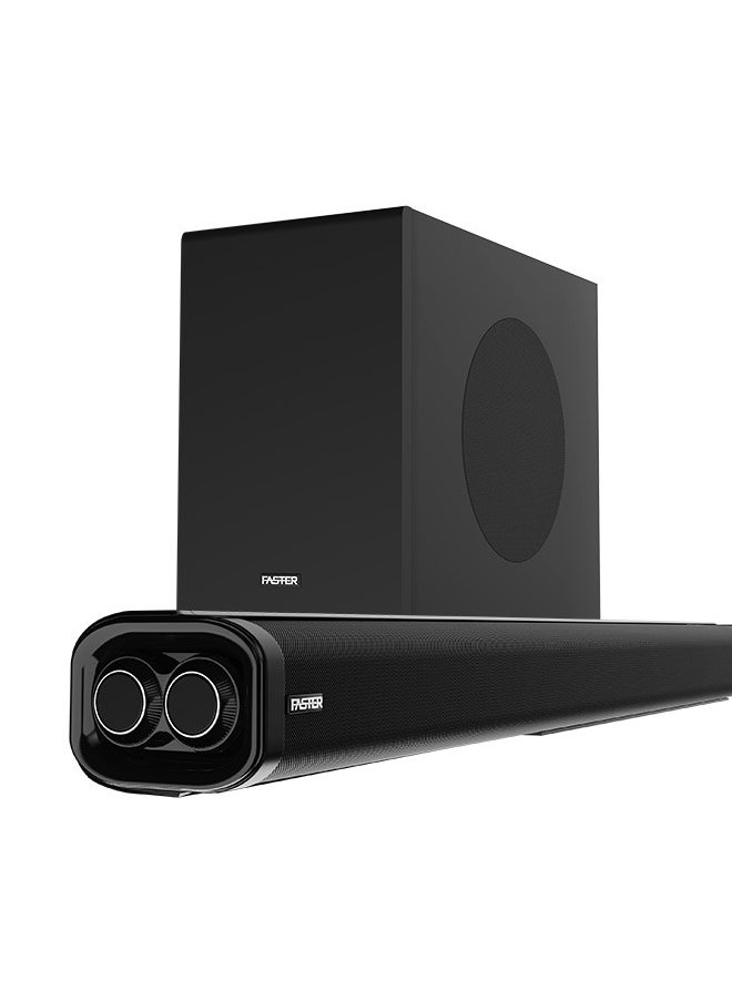 Faster - T2000 2.1 CH Home Theater Soundbar Speakers - Wireless Subwoofer 160W Powerful Audio Output - Dolby Audio Digital Plus, Deep and Thrilling Bass, Digital Embedded - Supporting Bluetooth 5.0, HDMI, AUX, USB & Remote, TV ARC, PC, OPT - Image 1