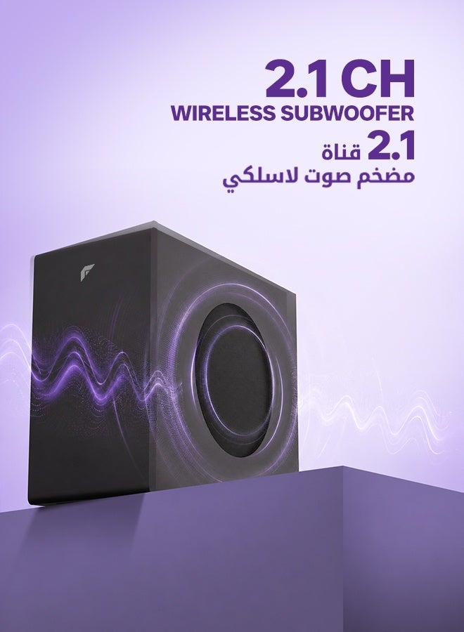 فاستر مكبرات صوت المسرح المنزلي T2000 2.1 CH - مضخم صوت لاسلكي 160 واط مخرج صوت قوي - Dolby Audio Digital Plus، صوت عميق ومثير، رقمي مدمج - يدعم بلوتوث 5.0، HDMI، AUX، USB وجهاز التحكم عن بعد، TV ARC، PC، OPT - Image 3