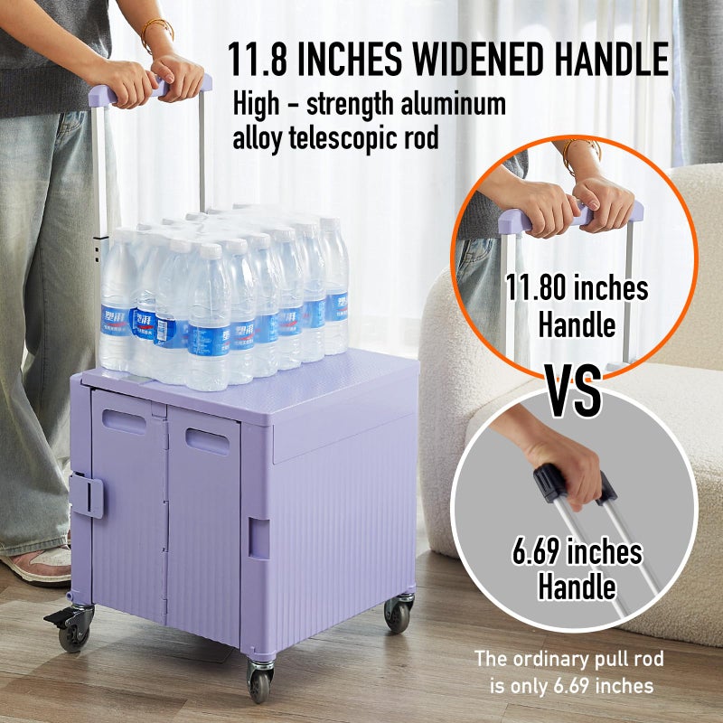 SUBICOO Folding Utility Cart Portable Rolling Crate Handcart Shopping Trolley Collapsible Tool Box, with Lid, on Rotate Wheels, for Grocery, Shopping, Office, Teacher, Camp,File (Purple) - Image 2