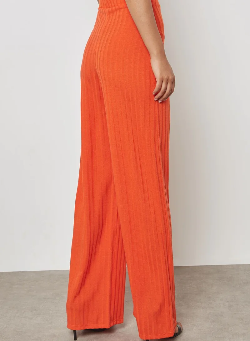 Missguided Ribbed Wide Leg Pants