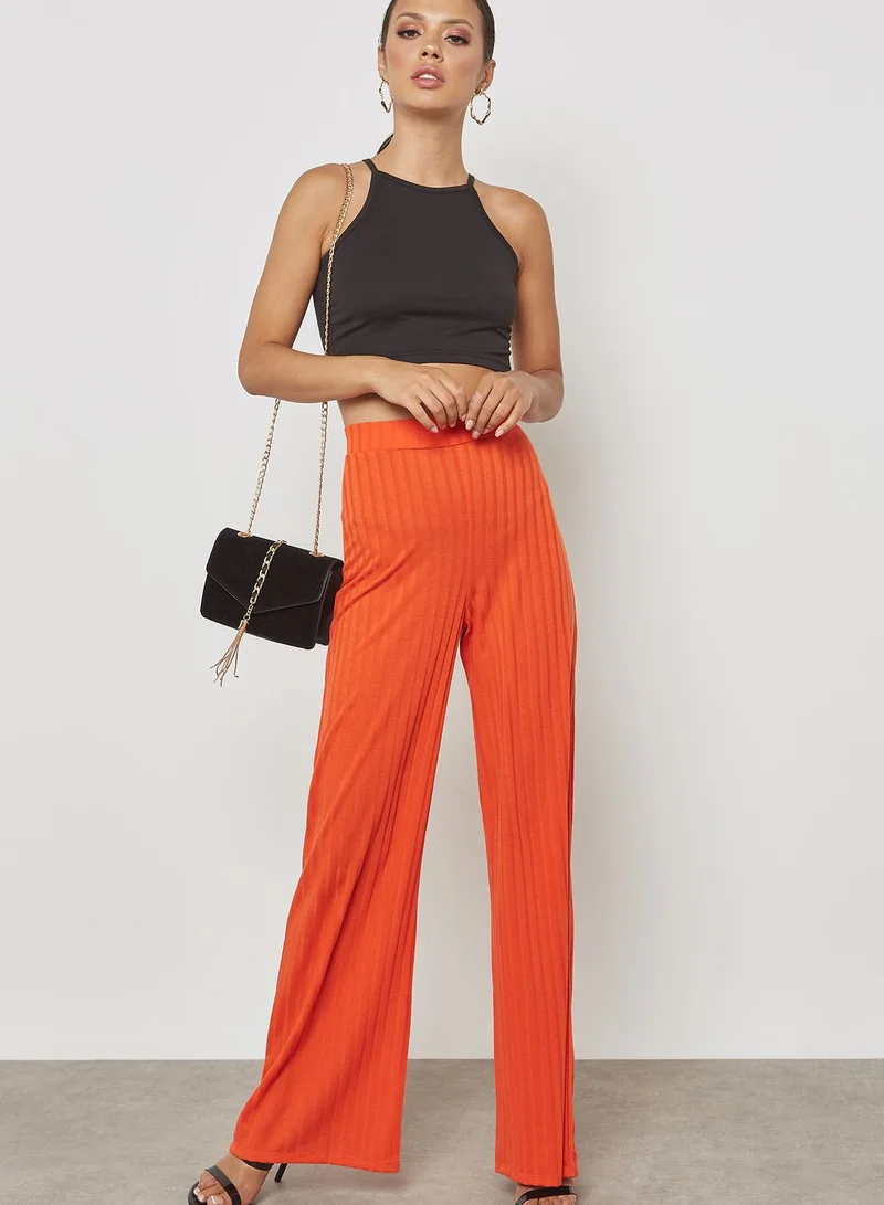Missguided Ribbed Wide Leg Pants