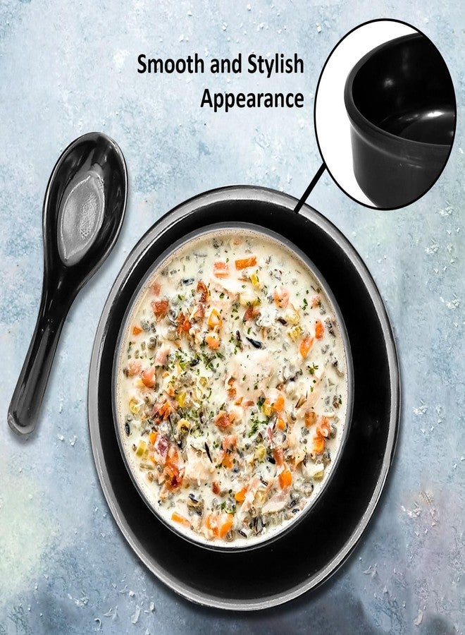AURKA Melamine Soup Bowl Set of 2 with Saucer and Spoon (Black) Unbreakable, Microwave Safe Bowls, Perfect for Snacks, Pasta, Vegetable, Desserts, Dinner Bowl for Home, Office, Hotel, Any Occasion - Image 3