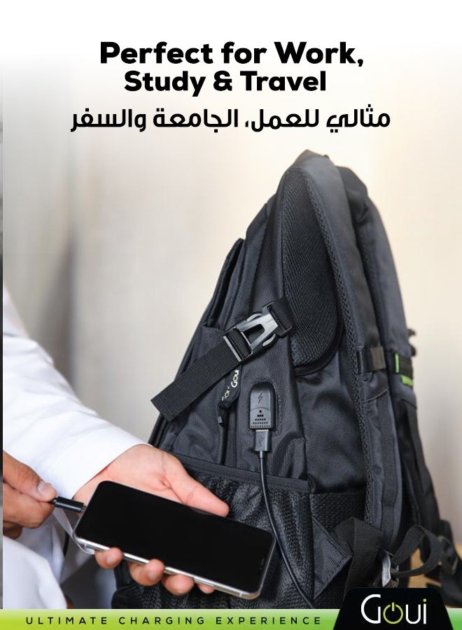 جوي حقيبة ظهر كيرڤ 20 لتر | حقيبة ظهر متعددة الوظائف مع مقاومة الطقس، جيب مخفي، وشواحن USB/Type-C | مثالية للسفر، المدرسة والتنقل اليومي أسود - Image 3
