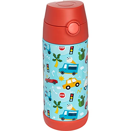 Snug Kids Water Bottle  insulated stainless steel thermos with straw GirlsBoys  Cars 12oz