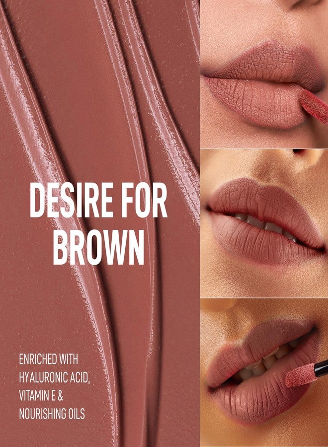 RENEE Stay With Me Matte Transferproof Liquid Lipstick- Desire for Brown | Waterproof & Smudge-proof | Bold Pigment, Lightweight & Long-lasting | With Hyaluronic Acid & Vitamin E | 6 ml - Image 2