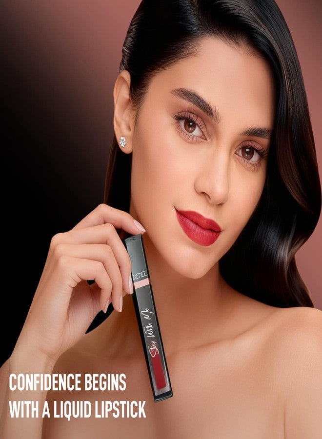 RENEE Stay With Me Matte Transferproof Liquid Lipstick- Desire for Brown | Waterproof & Smudge-proof | Bold Pigment, Lightweight & Long-lasting | With Hyaluronic Acid & Vitamin E | 6 ml - Image 3