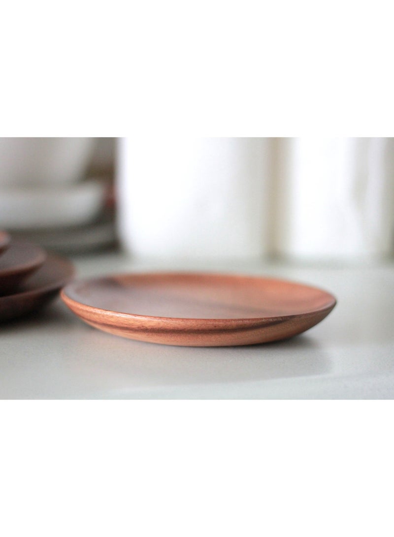 SOFIA REFRIGERATION Acacia Large Round Wood Plate, Set of 4 Wooden Plates, Lightweight Dinner, Serving Platter (26.5 x 26.5 x 2 cm) - Image 2