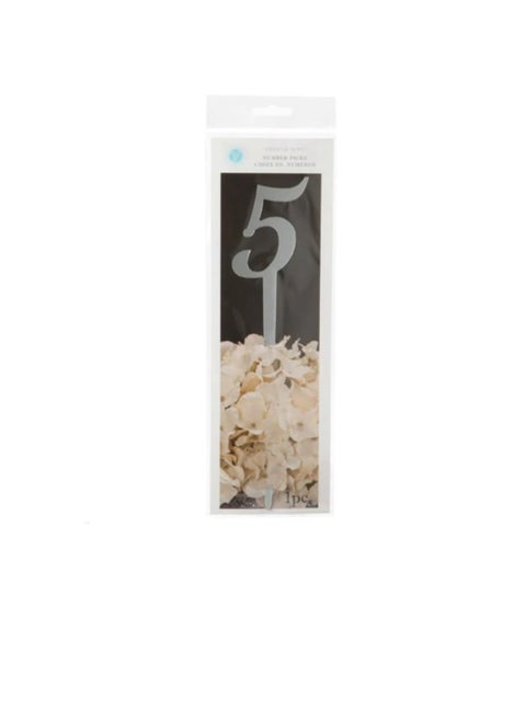 Mirrored Number on a Stick Number 5 Silver 9 inches