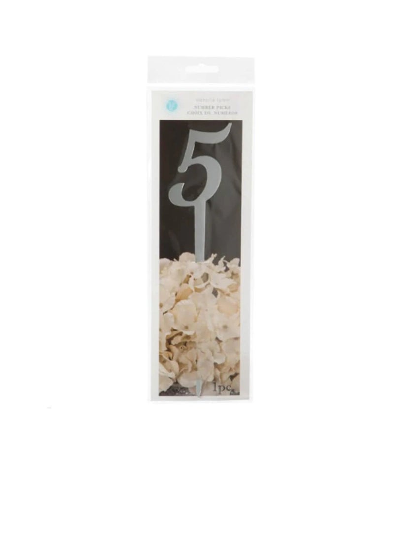 Generic - Mirrored Number on a Stick Number 5 Silver 9 inches - Image 1