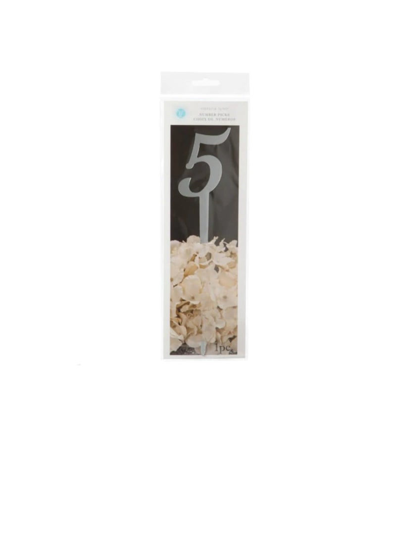 Generic - Mirrored Number on a Stick Number 5 Silver 9 inches - Image 1