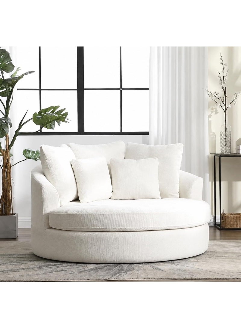 Zayn comforts Modern Round Lounge Fabric Sofa Chair â€“ Solid Wood Frame, Indoor/Outdoor Use (White) - Image 1