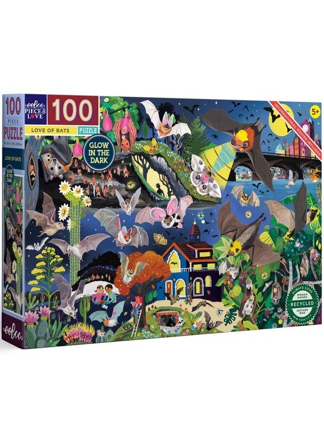eeboo Love Of Bats Glow In The Dark 100 Piece Jigsaw Puzzle/Ages 5+ (Pzbat)  - Image 1