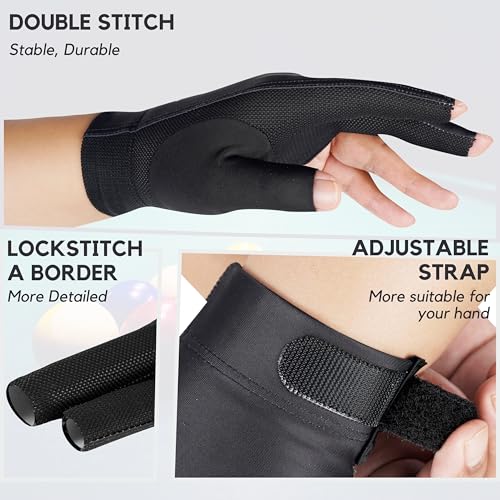 CybGene Billiard Pool Gloves for Left Hand 3 Finger, Quick-Dry Breathable, Shooters Snooker Cue Sport Glove Popular Sizes - Badge - L - Image 4