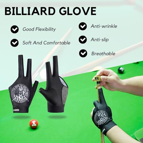 CybGene Billiard Pool Gloves for Left Hand 3 Finger, Quick-Dry Breathable, Shooters Snooker Cue Sport Glove Popular Sizes - Badge - L - Image 2