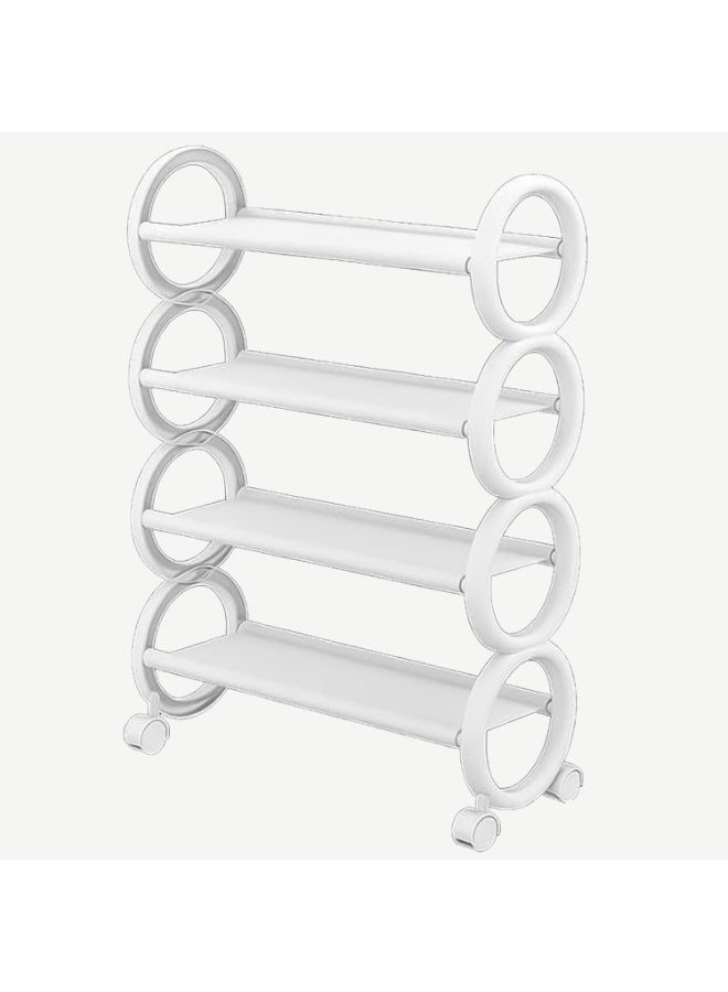 لينجوي رف أحذية بأربع طبقات مع عجلات وإطار بلاستيكي وأنابيب فولاذية وأرفف من القماش ومنظم تخزين الأحذية - Image 2