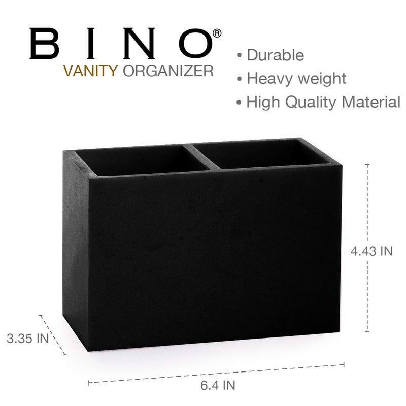 BINO | Multi-Purpose 2 Compartment Organizer - Elegant Makeup Brush & Toothbrush Holder for Bathroom and Vanity | Marble Stylish Accessories for Organization (Matte Black) - Image 2