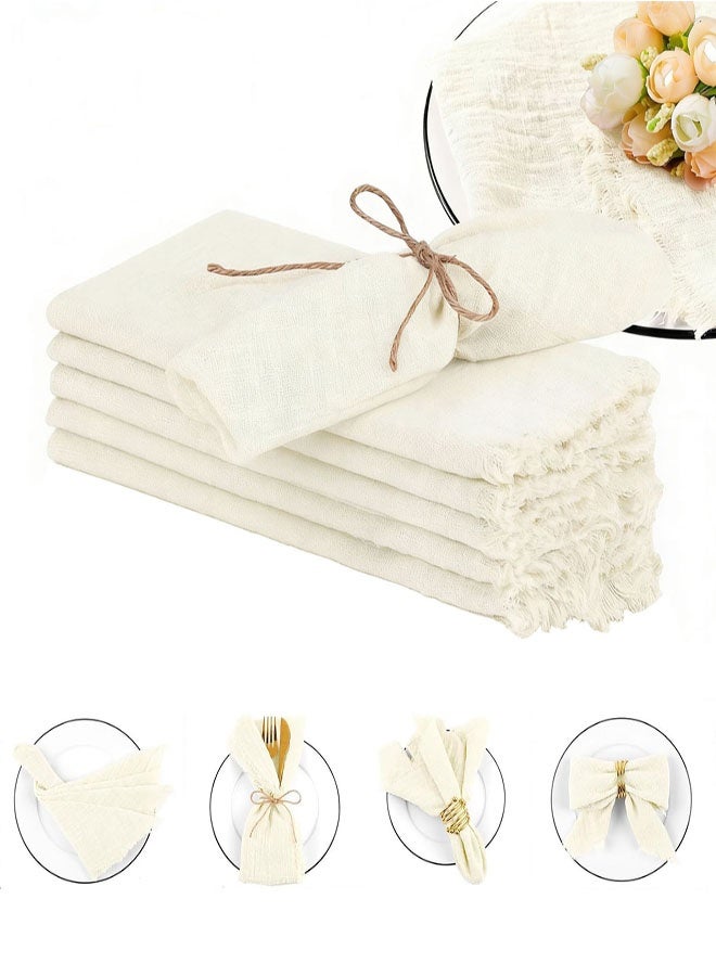 Cotton Linen Cloth Napkin, 6 Pcs Beige Handmade Cloth Napkin with Fringe, Soft Cloth Napkins Washable Square Rustic Dinner Napkins Cloth for Dinners, Parties, Weddings(42x 42cm) - Image 1