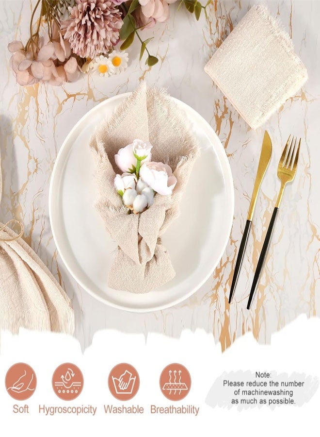 Cotton Linen Cloth Napkin, 6 Pcs Beige Handmade Cloth Napkin with Fringe, Soft Cloth Napkins Washable Square Rustic Dinner Napkins Cloth for Dinners, Parties, Weddings(42x 42cm) - Image 3