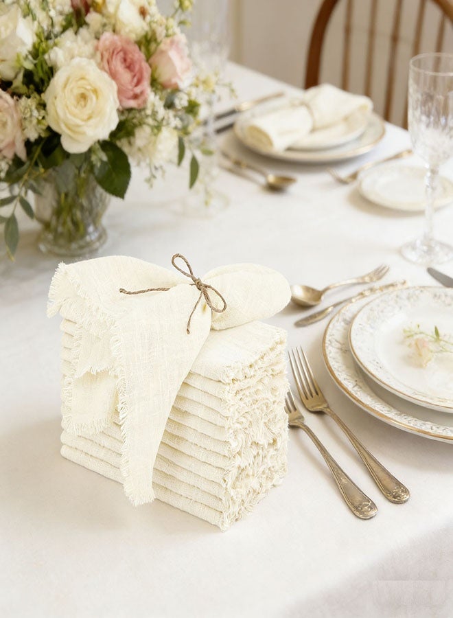 Cotton Linen Cloth Napkin, 6 Pcs Beige Handmade Cloth Napkin with Fringe, Soft Cloth Napkins Washable Square Rustic Dinner Napkins Cloth for Dinners, Parties, Weddings(42x 42cm) - Image 5