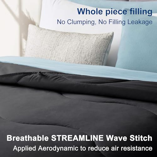 MEELUS Lightweight Comforter Cooling Black, All Season Duvet Insert Breathable Queen Size Summer Bedding, Soft Microfiber Cool Down Alternative Quilt with Corner Tabs, 88x88 inch - Image 3