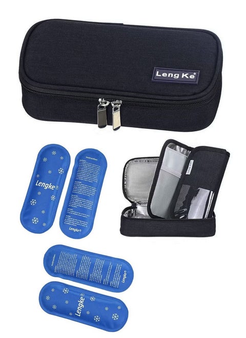 Insulin Cooler Travel Case,Double Layer Handy Medication Insulated Diabetic Carrying Cooling Bag for Insulin Pen,Glucose Meter and Diabetic Supplies with 4 Cooler Ice Pack