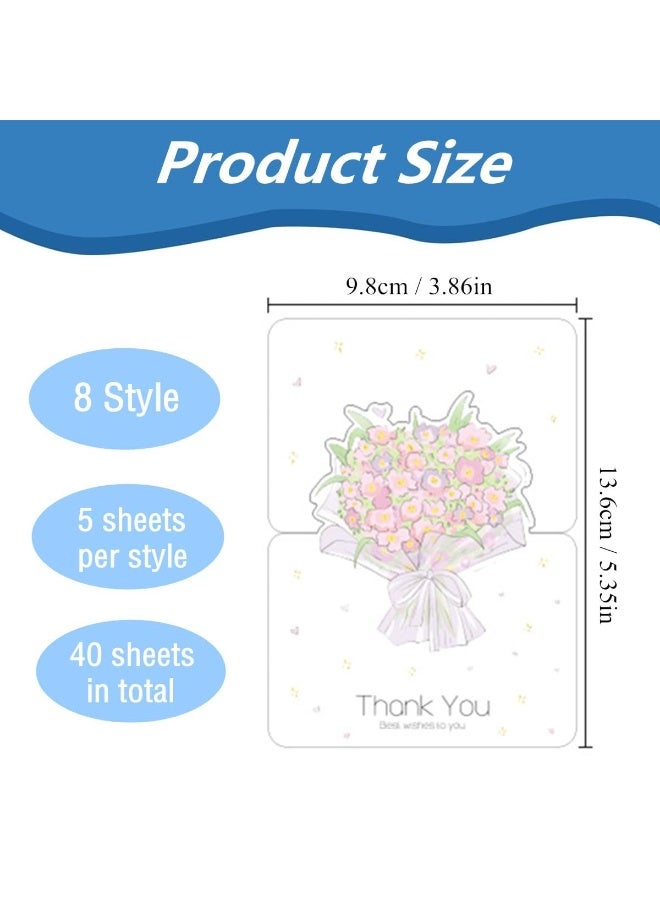 40 Foldable Flower Thank You Cards, Romantic Blank Greeting Notecards for Handwritten Messages, Ideal for Teacher Appreciation, Wedding, Anniversary, Graduation and Florist Gifts - Image 3