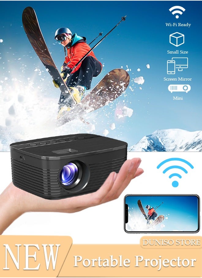 Native 240P Projector Mini Portable Projector with 16"-110" Adjustable Screen WiFi, HD Outdoor Projector Compatible with iOS/Android,TV Stick,HDMI,USB